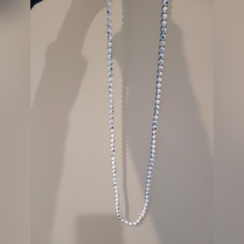 Vintage White Porcelain Floral Beaded Necklace Blue Gold Flower 42 Inch Strand - Picture 6 of 10